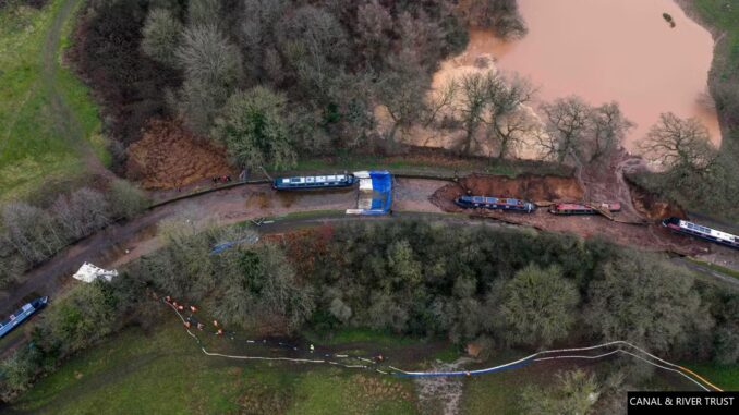 Aerial view of the site of the collapsed embankment.