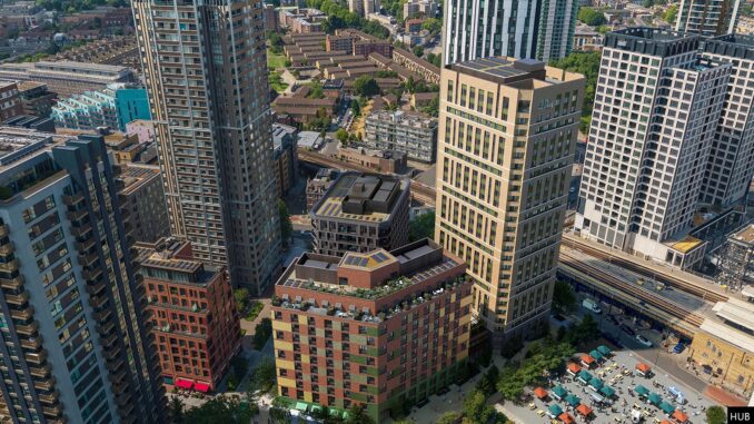 The final phase of Elephant Park will deliver 695 co-living homes, a major NHS health centre and active ground floor amenity across three buildings.